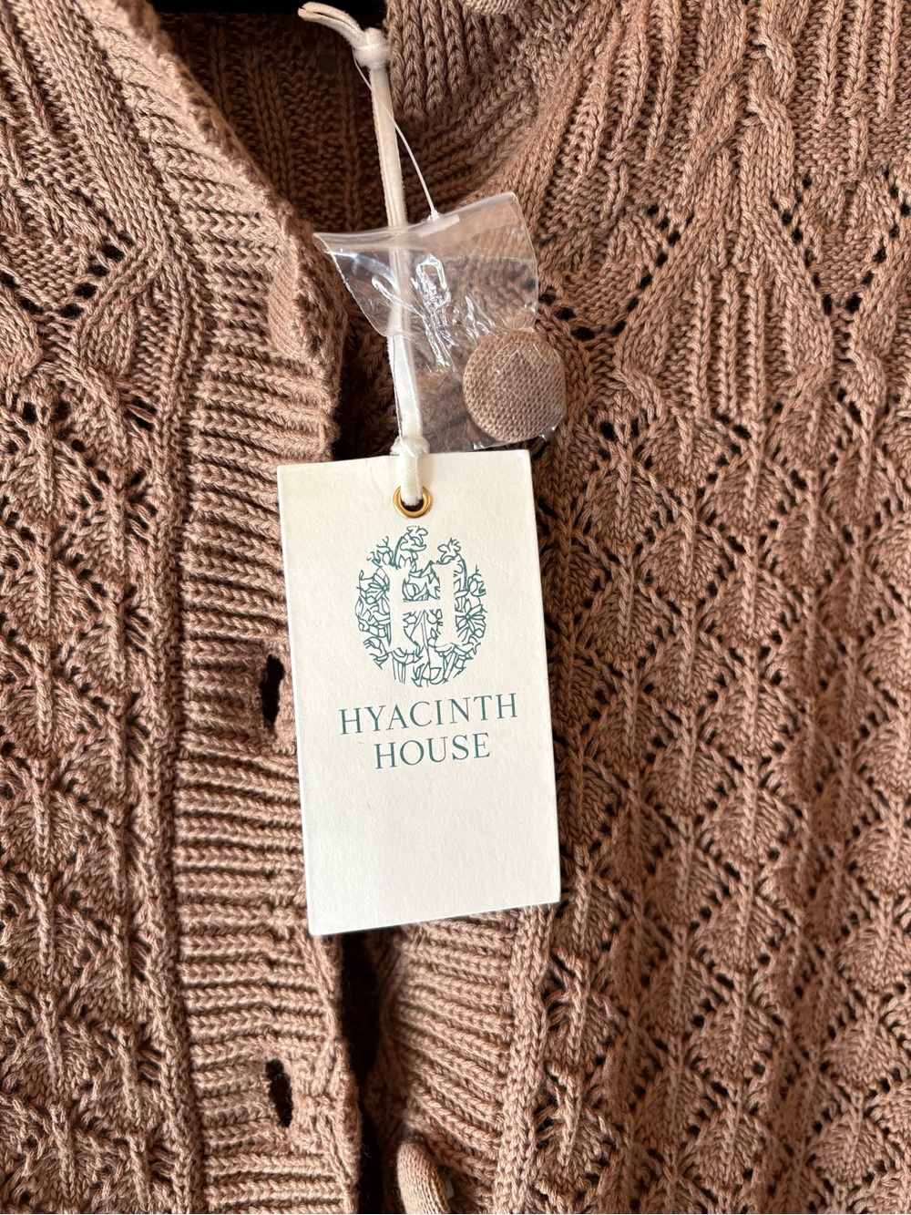 Hyacinth House Pointelle Capucine Cotton Cardigan Sweater NWT Medium Tan Brown - Picture 3 of 8